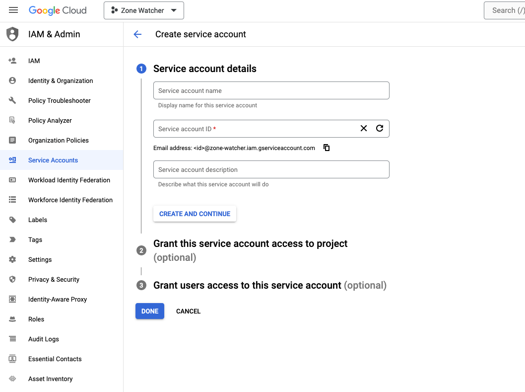 Google Cloud Permission Setup