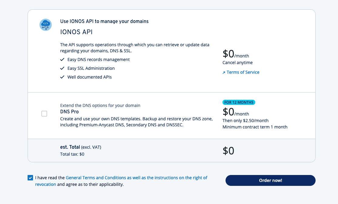 IONOS API Checkout